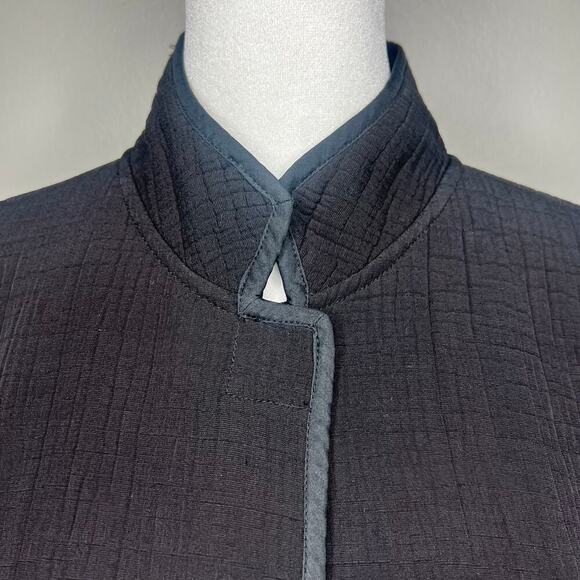 Chicos 1 Black Silk Blend Open Front Jacket Textured Stand Collar Magnet Closure - Picture 2 of 11